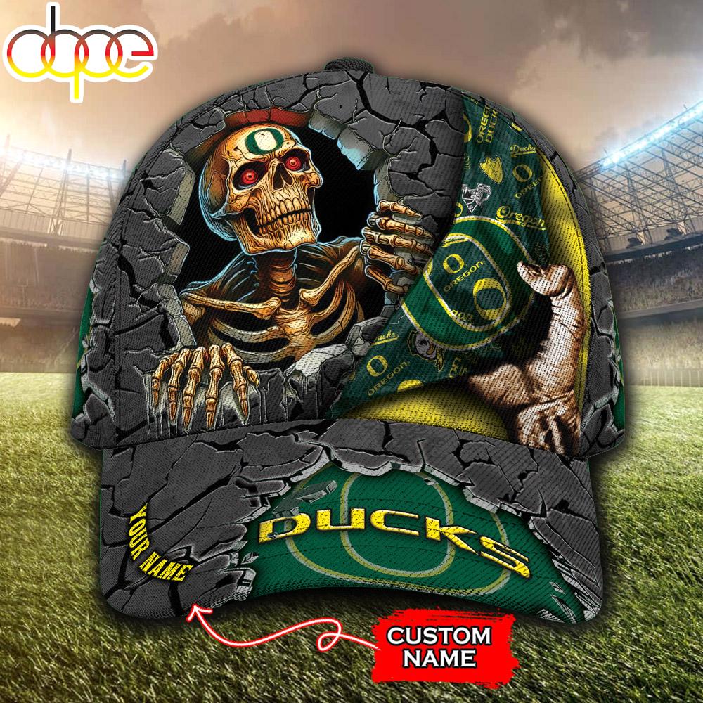Custom Name NCAA Oregon Ducks Skeleton Halloween Classic Cap