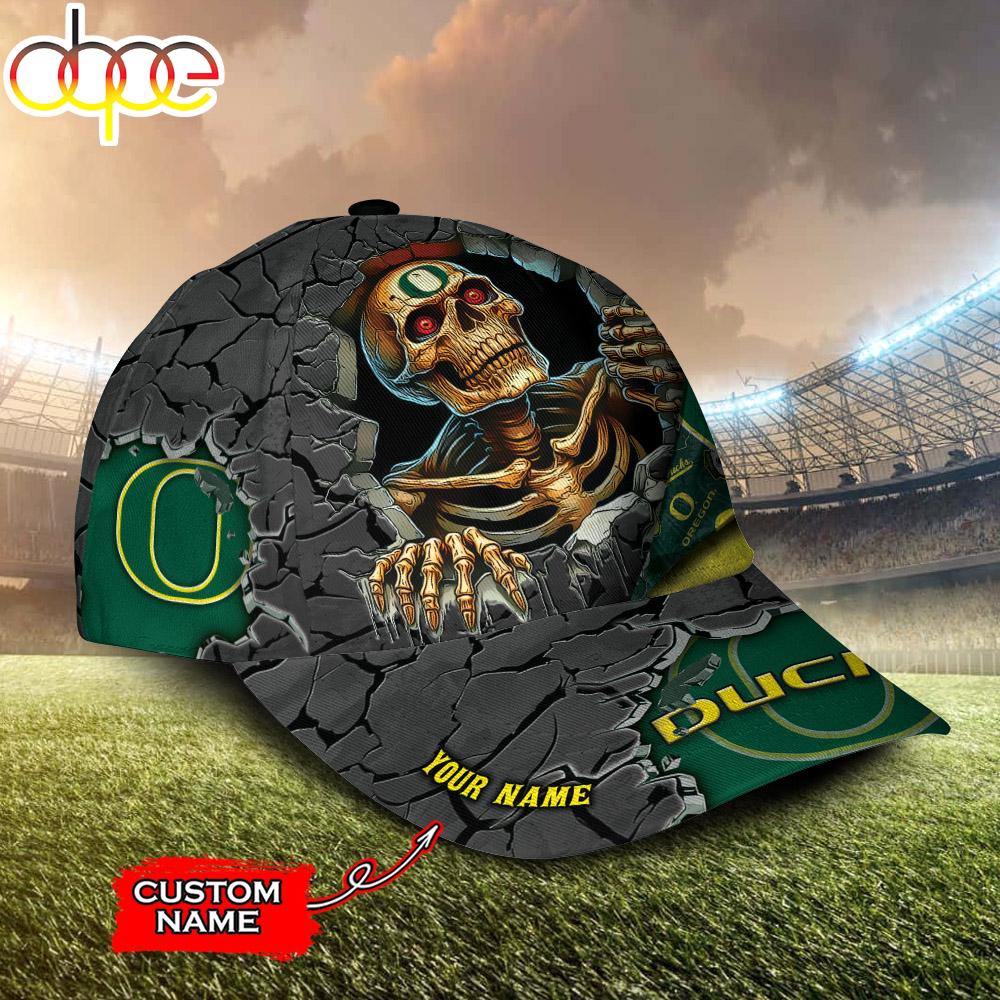 Custom Name NCAA Oregon Ducks Skeleton Halloween Classic Cap