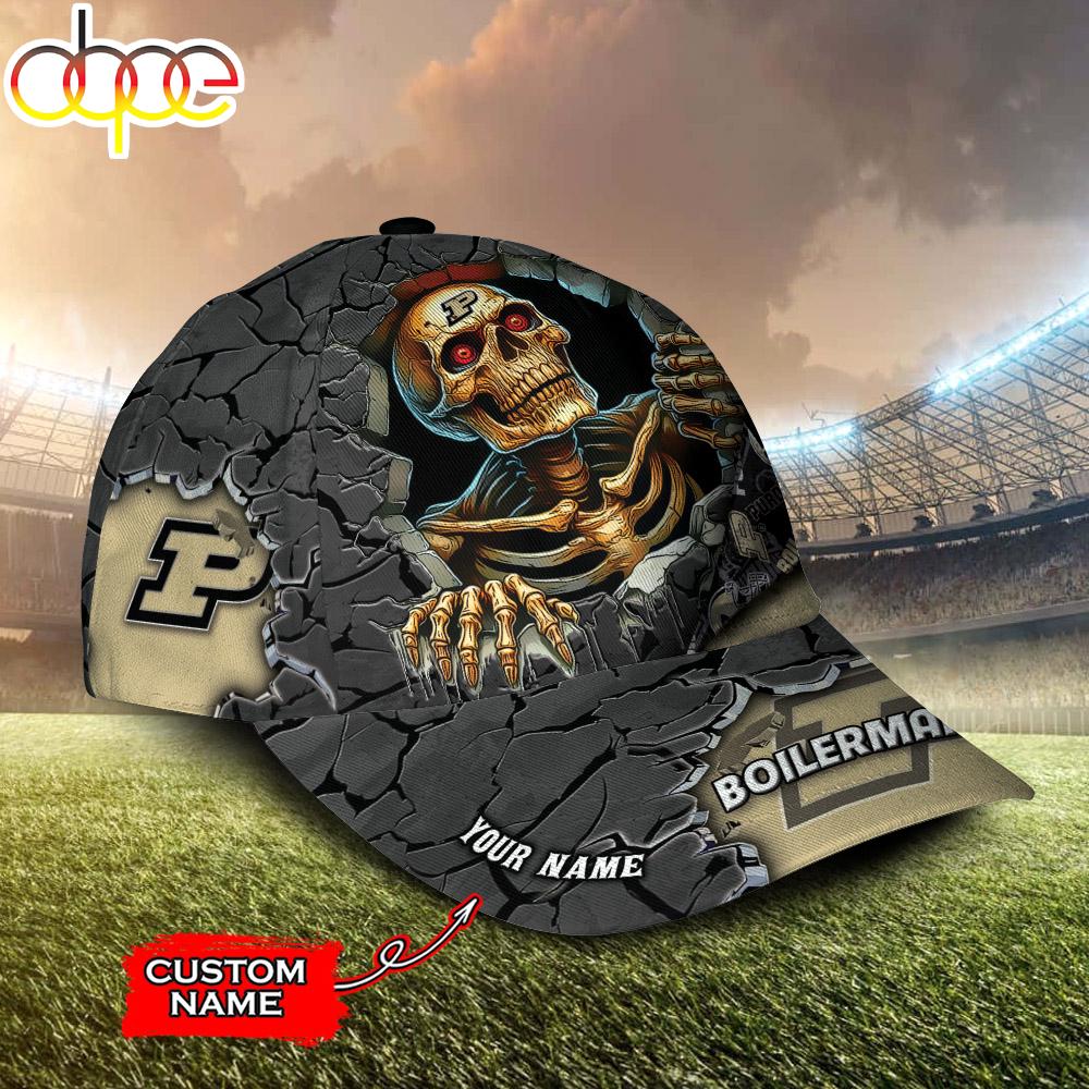 Custom Name NCAA Purdue Boilermakers Skeleton Halloween Classic Cap