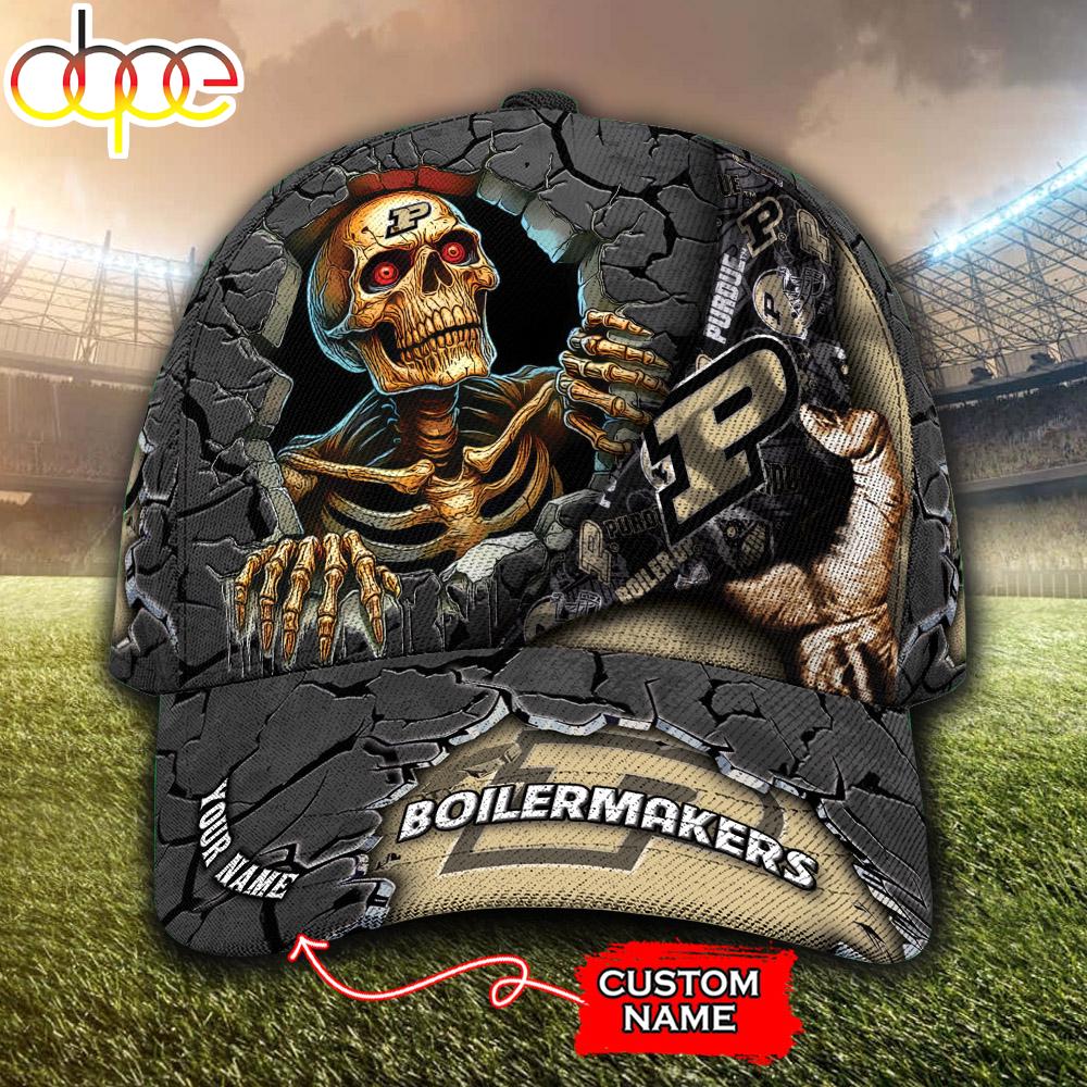 Custom Name NCAA Purdue Boilermakers Skeleton Halloween Classic Cap