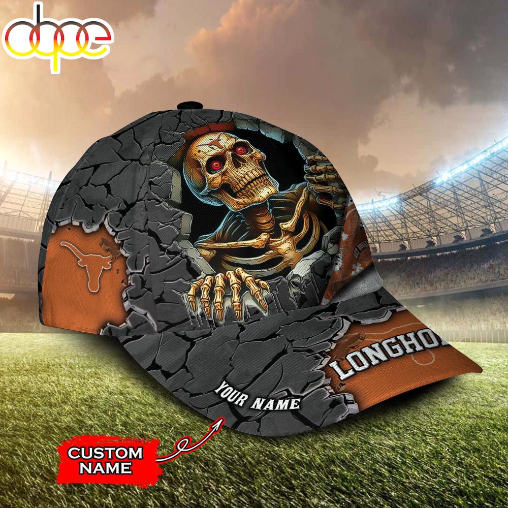 Custom Name NCAA Texas Longhorns Skeleton Halloween Classic Cap