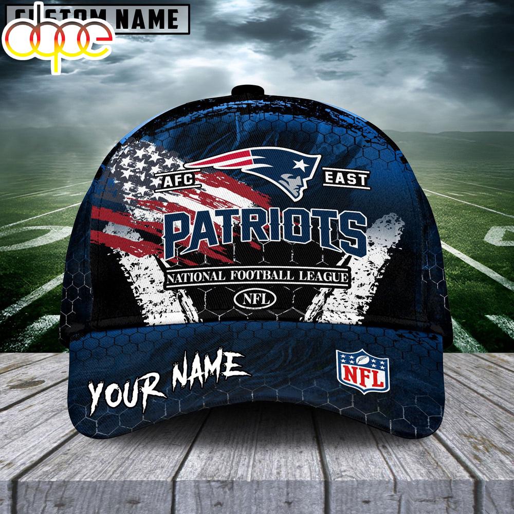Custom Name New England Patriots NFL Dark Scratch American Flag Baseball Cap