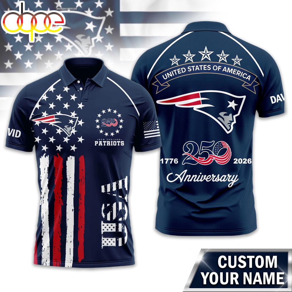 Custom Name New England Patriots NFL American Semiquincentennial Polo Shirt