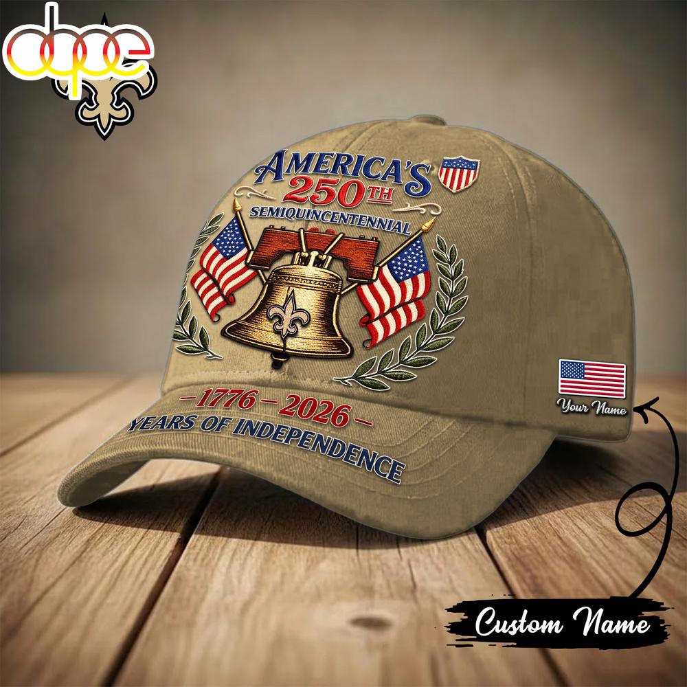 Custom Name New Orleans Saints NFL 1776-2026 Years Of Independence Classic Cap