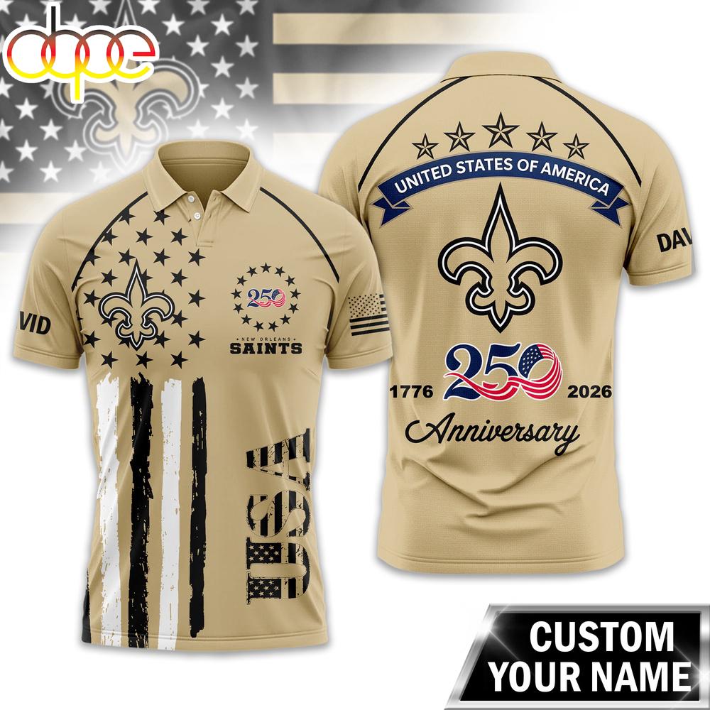 Custom Name New Orleans Saints NFL American Semiquincentennial Polo Shirt