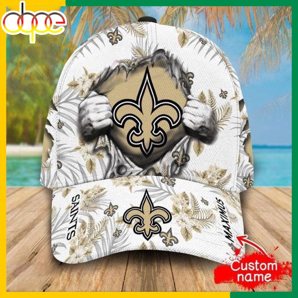 Custom Name New Orleans Saints NFL Hawaiian Pattern Classic Baseball Cap