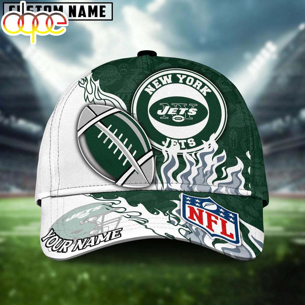 Custom Name New York Jets NFL Dark Flame Classic Baseball Cap
