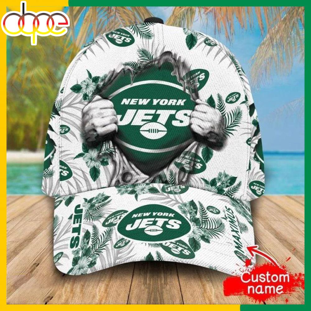 Custom Name New York Jets NFL Hawaiian Pattern Classic Baseball Cap