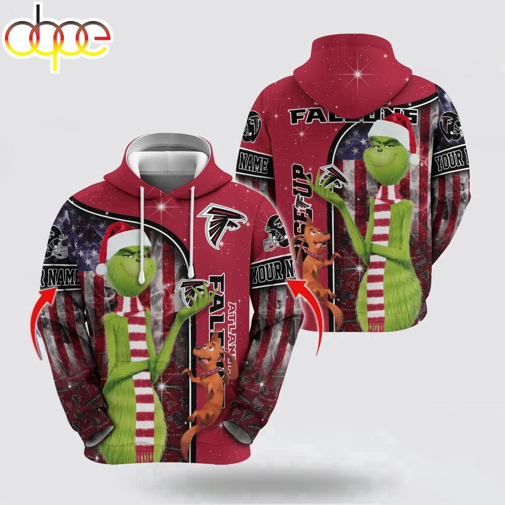 Custom Name NFL Atlanta Falcons Grinch Santa All Over Print Hoodie Shirt