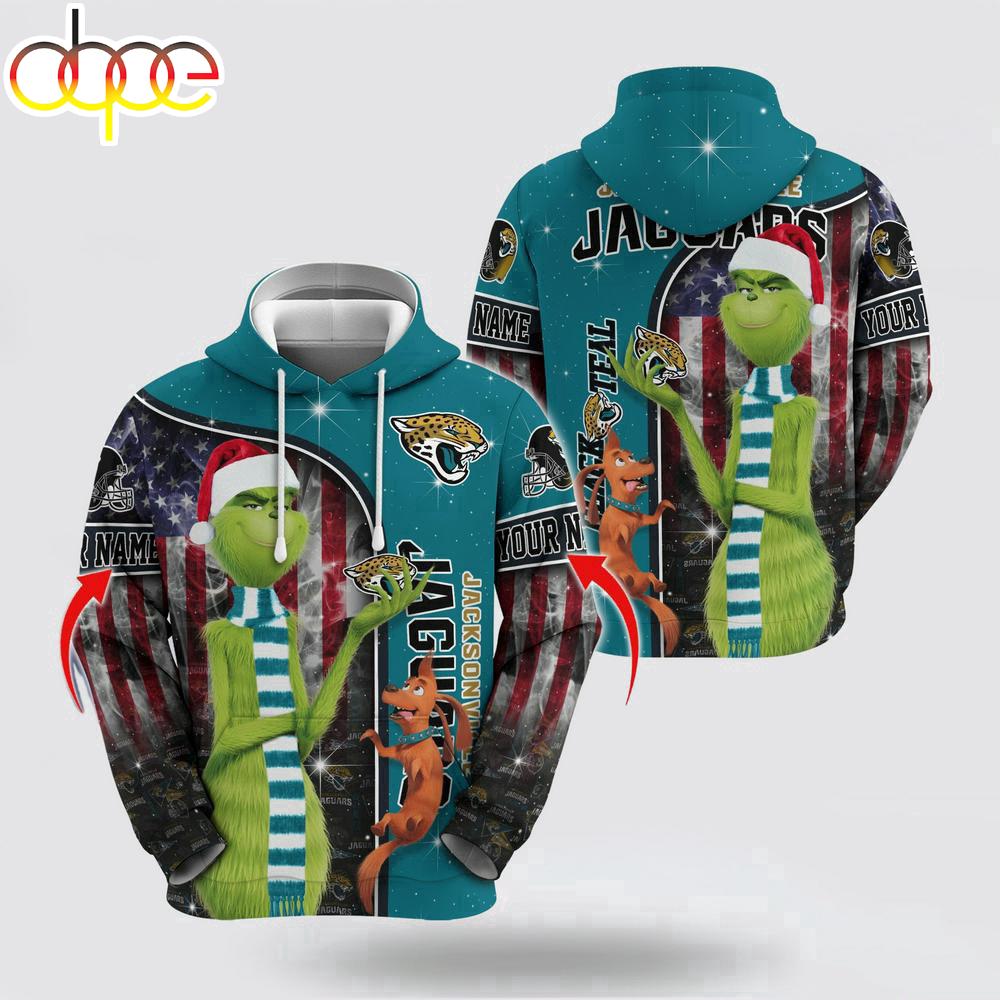 Custom Name NFL Jacksonville Jaguars Grinch Santa All Over Print Hoodie Shirt