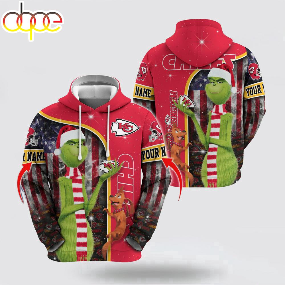 Custom Name NFL Kansas City Chiefs Grinch Santa All Over Print Hoodie Shirt