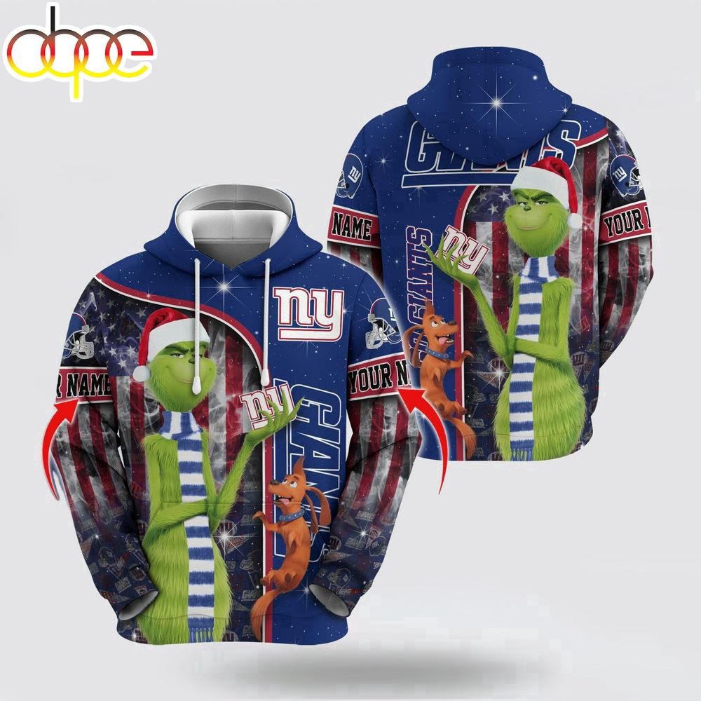 Custom Name NFL New York Giants Grinch Santa All Over Print Hoodie Shirt