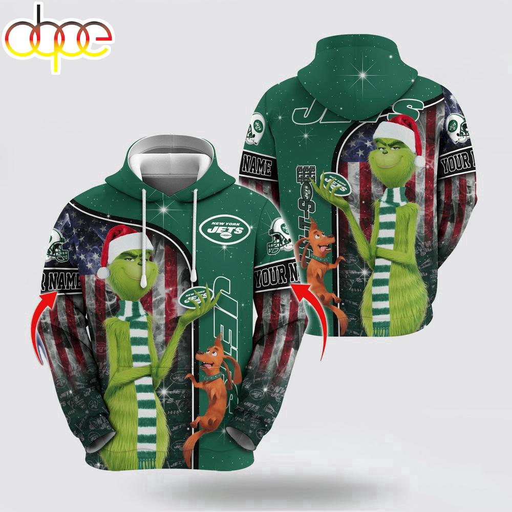 Custom Name NFL New York Jets Grinch Santa All Over Print Hoodie Shirt