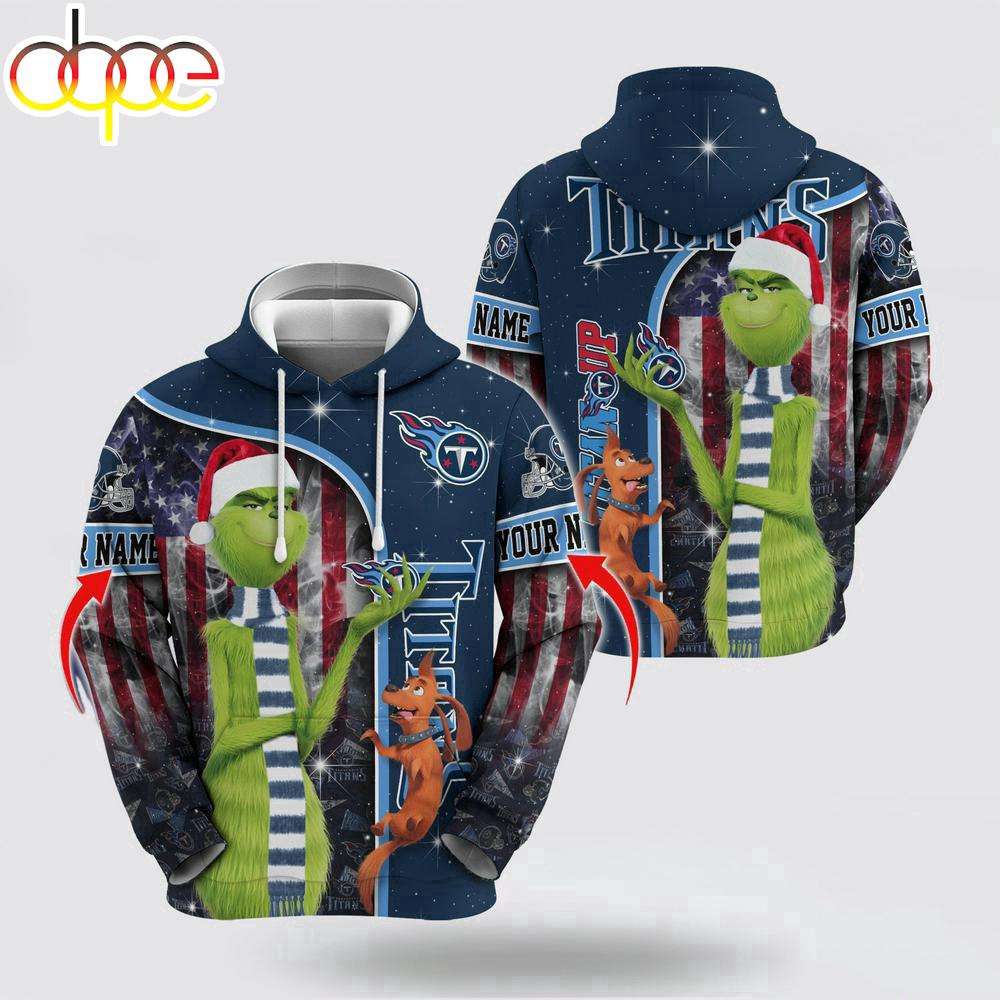 Custom Name NFL Tennessee Titans Grinch Santa All Over Print Hoodie Shirt