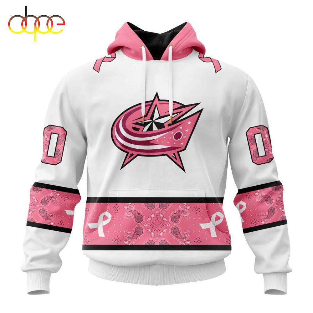 Custom Name NHL Columbus Blue Jackets In October We Wear pink Breast Cancer 3D Hoodie Shirt