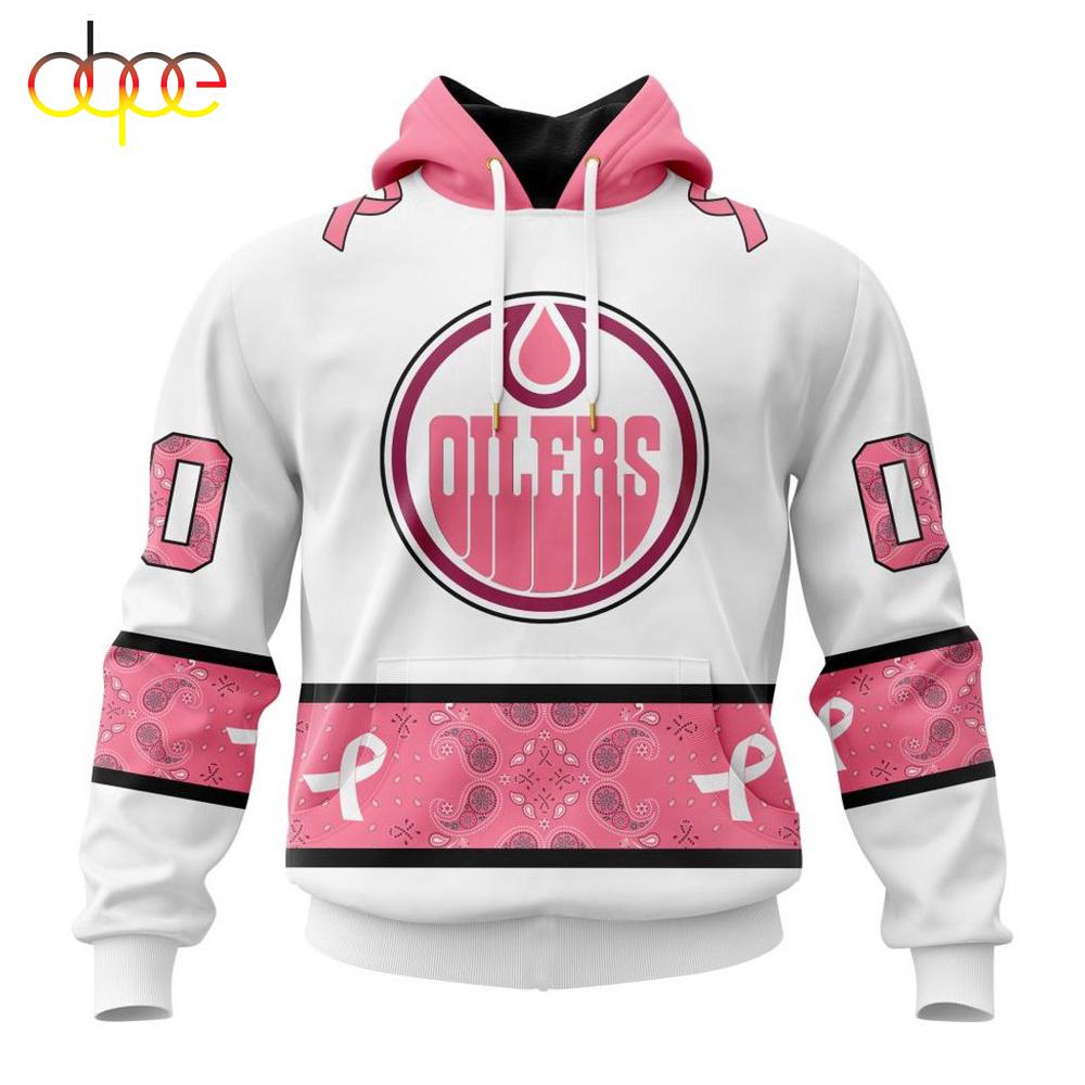 Custom Name NHL Edmonton Oilers In October We Wear pink Breast Cancer 3D Hoodie Shirt