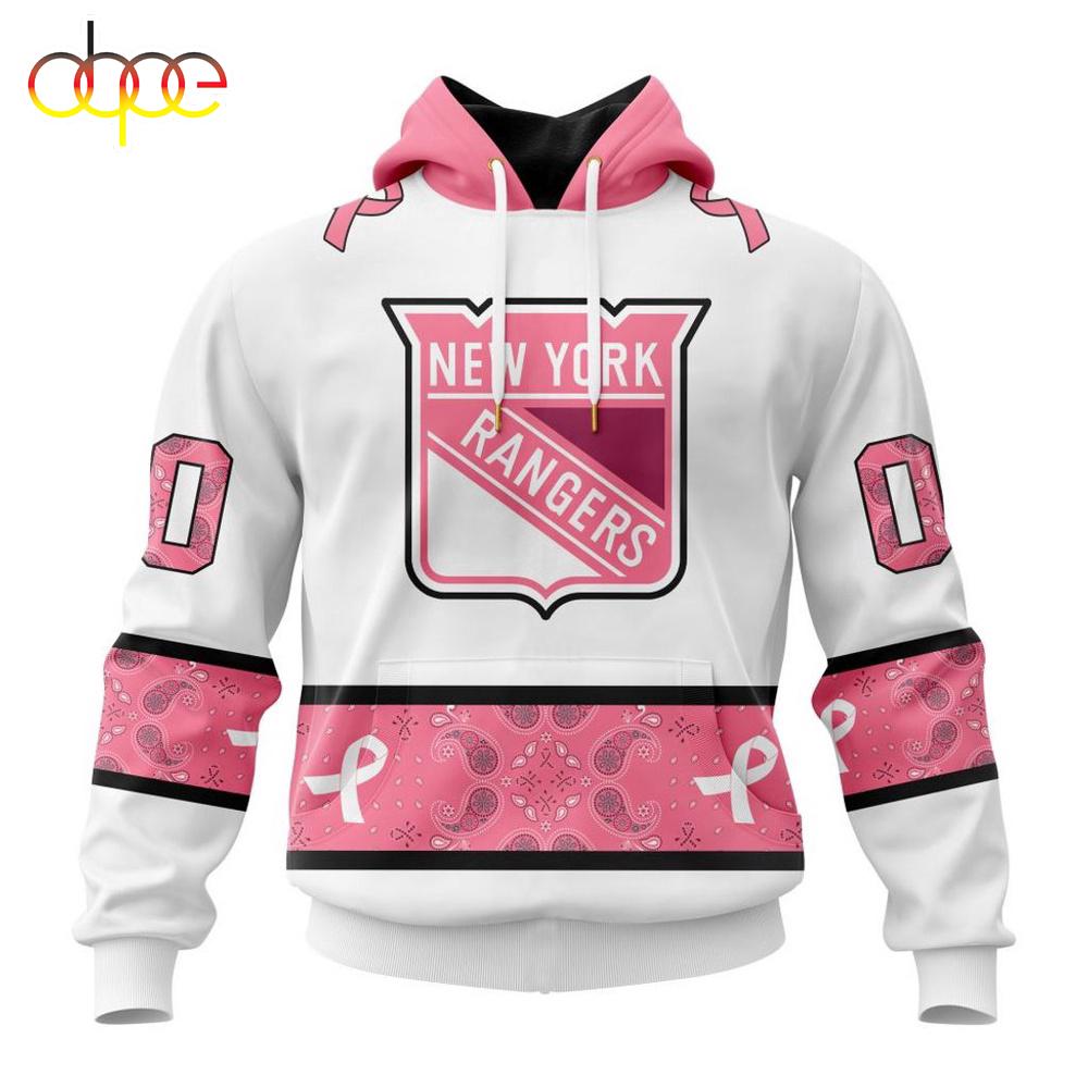 Custom Name NHL New York Rangers In October We Wear pink Breast Cancer 3D Hoodie Shirt