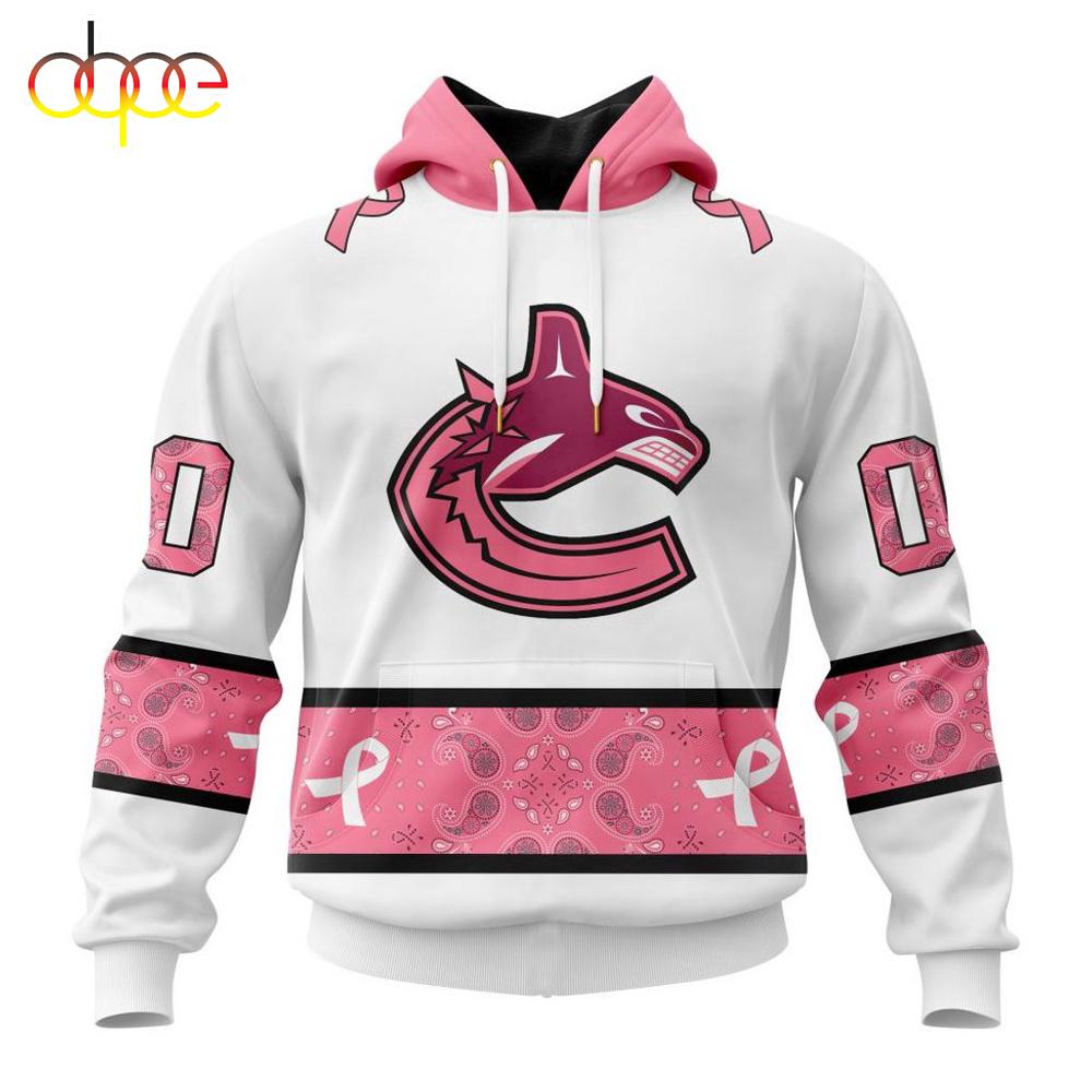 Custom Name NHL Vancouver Canucks In October We Wear pink Breast Cancer 3D Hoodie Shirt