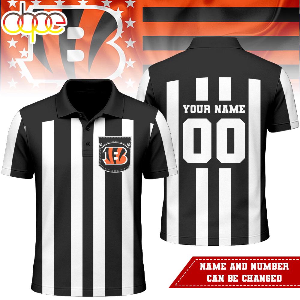 Custom Name Number Cincinnati Bengals NFL Referees 3D Polo Shirt