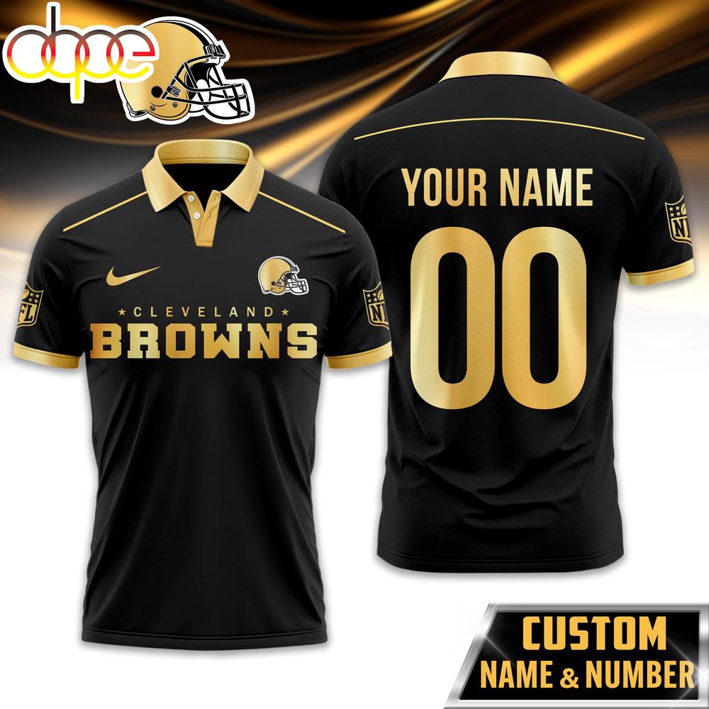 Custom Name Number Cleveland Browns NFL Black And Gold Polo Shirt