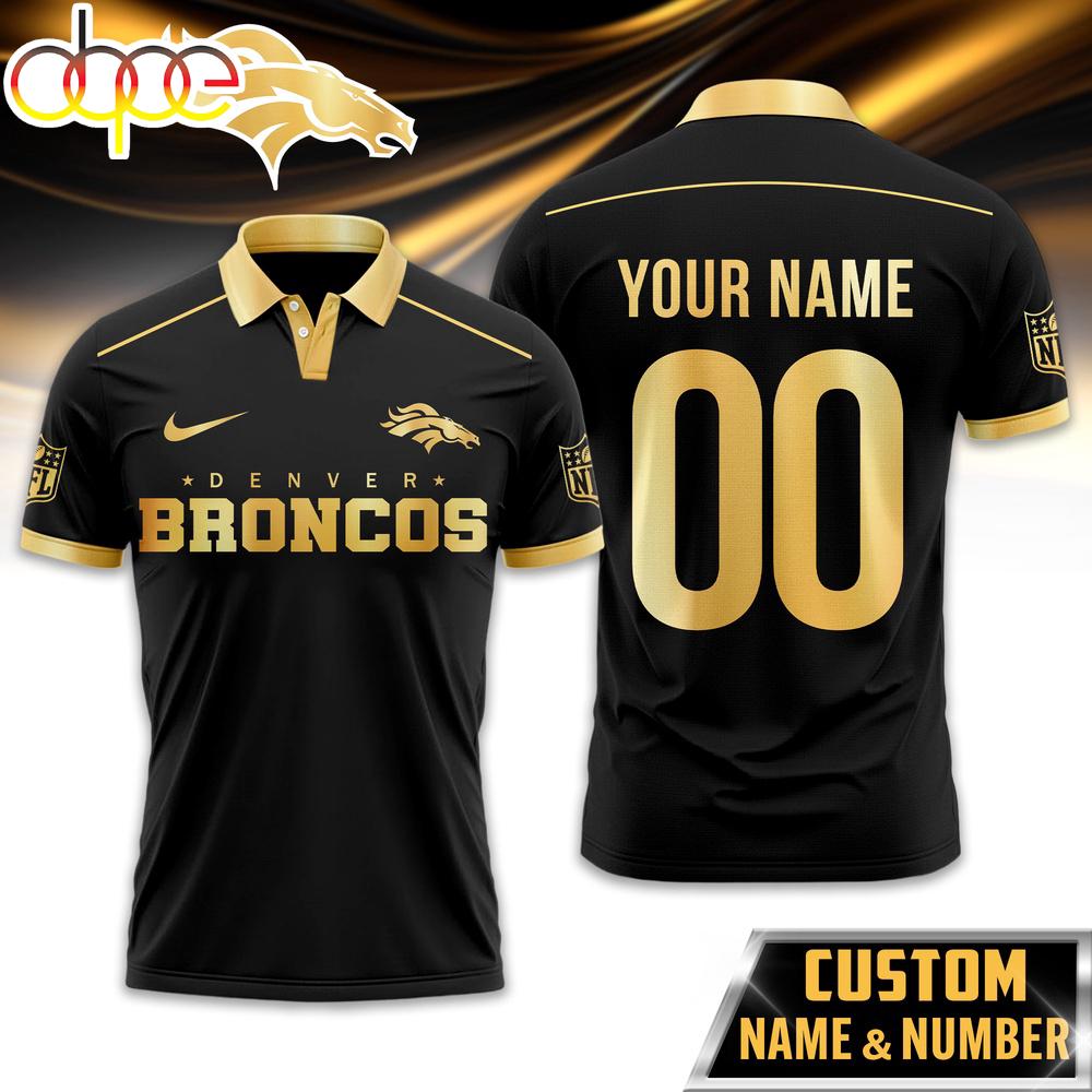 Custom Name Number Denver Broncos NFL Black And Gold Polo Shirt