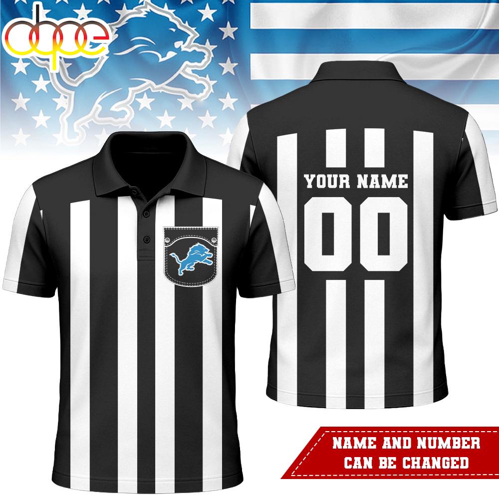 Custom Name Number Detroit Lions NFL Referees 3D Polo Shirt