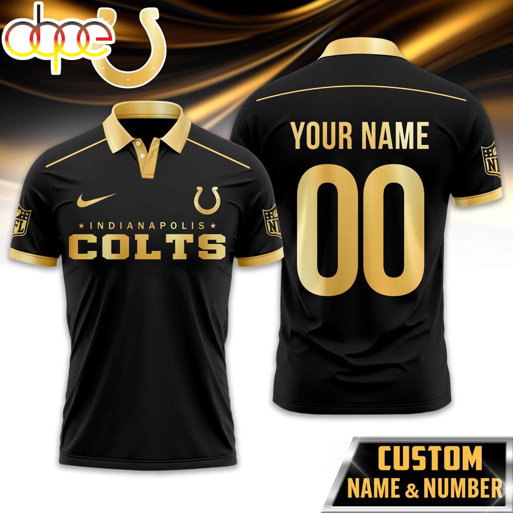 Custom Name Number Indianapolis Colts NFL Black And Gold Polo Shirt