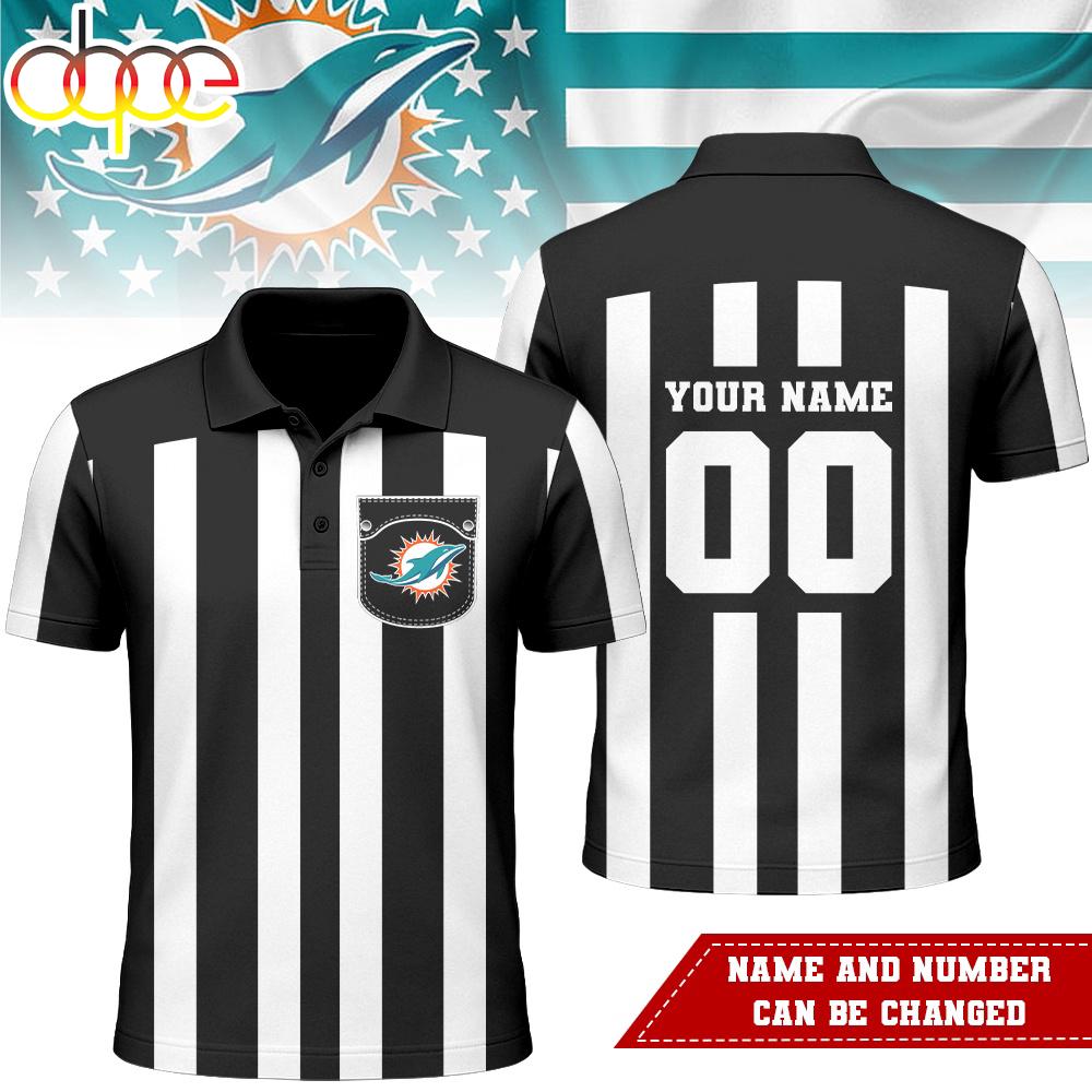 Custom Name Number Miami Dolphins NFL Referees 3D Polo Shirt