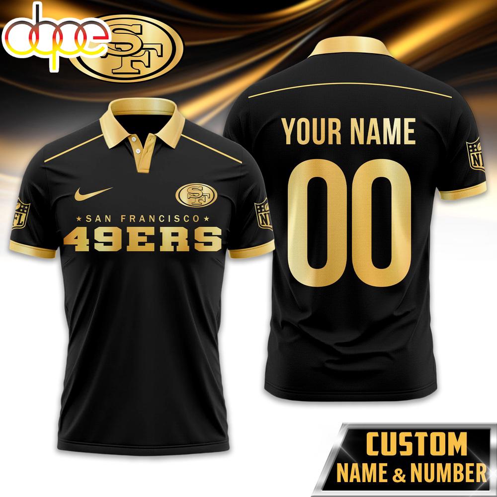 Custom Name Number San Francisco 49ers NFL Black And Gold Polo Shirt