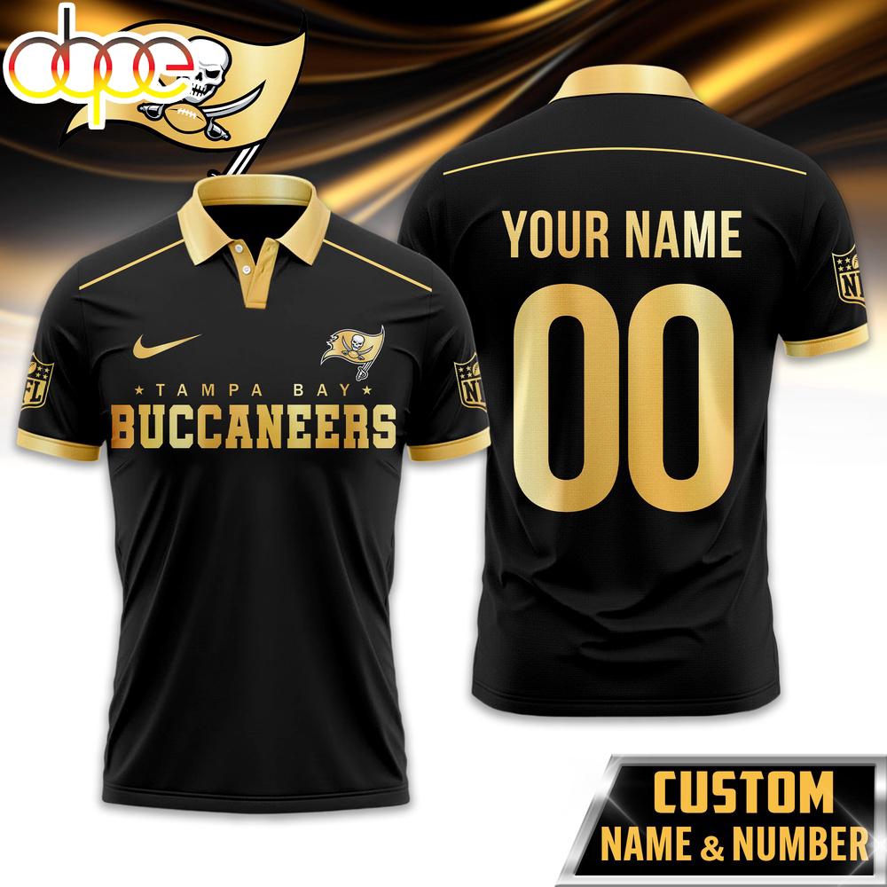 Custom Name Number Tampa Bay Buccaneers NFL Black And Gold Polo Shirt