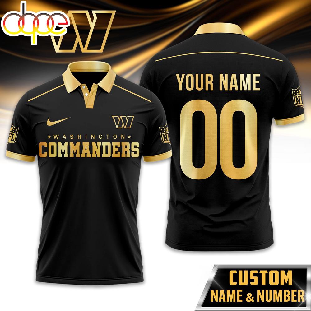 Custom Name Number Washington Commanders NFL Black And Gold Polo Shirt