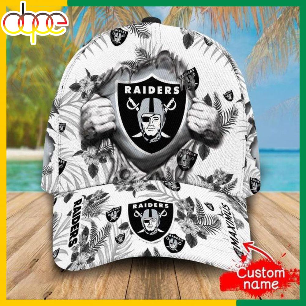 Custom Name Oakland Raiders NFL Hawaiian Pattern Classic Baseball Cap