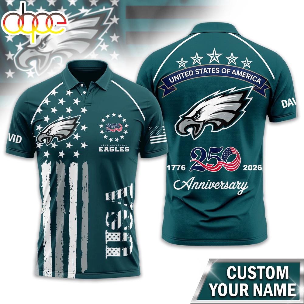 Custom Name Philadelphia Eagles NFL American Semiquincentennial Polo Shirt
