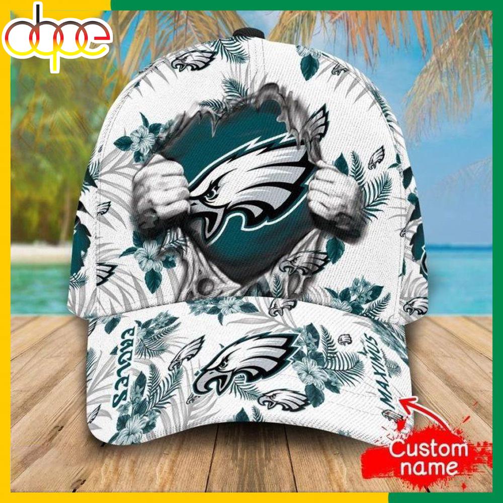 Custom Name Philadelphia Eagles NFL Hawaiian Pattern Classic Baseball Cap