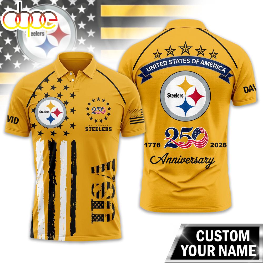 Custom Name Pittsburgh Steelers NFL American Semiquincentennial Polo Shirt