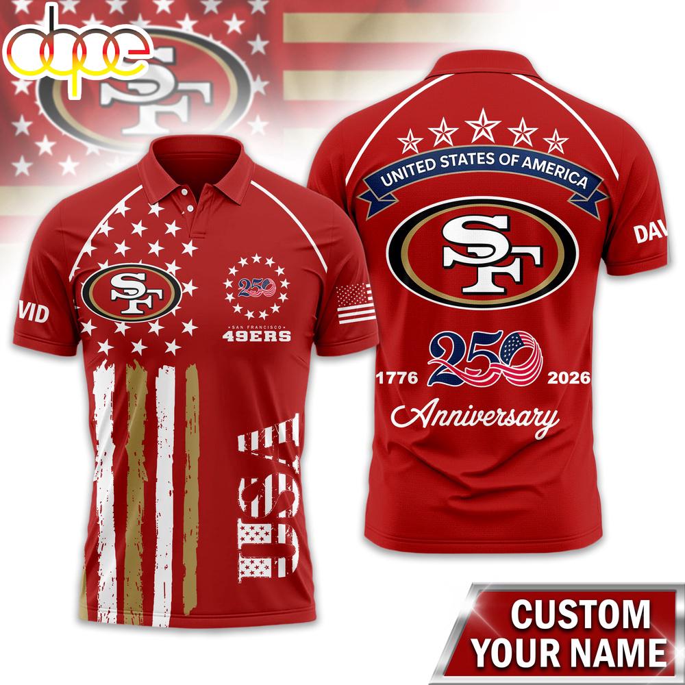 Custom Name San Francisco 49ers NFL American Semiquincentennial Polo Shirt