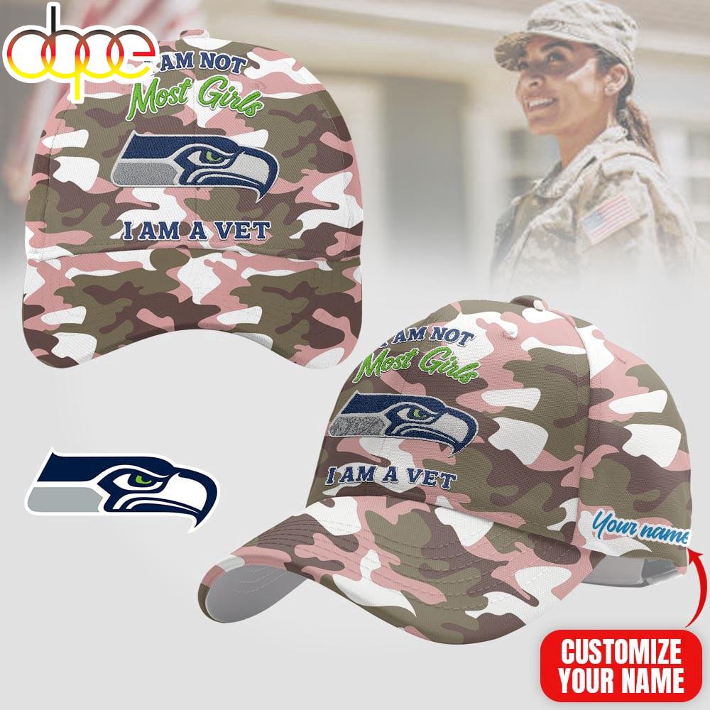 Custom Name Seattle Seahawks NFL Camo Veterans Classic Cap