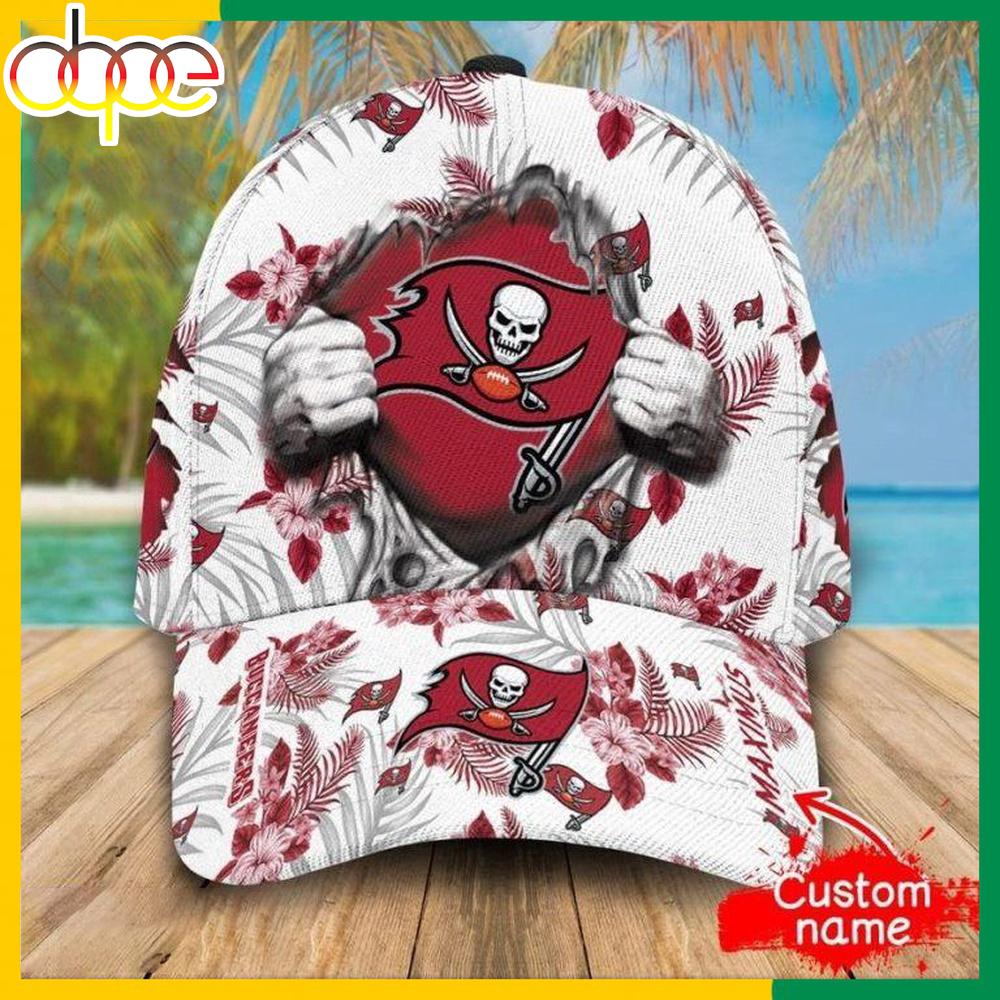 Custom Name Tampa Bay Buccaneers NFL Hawaiian Pattern Classic Baseball Cap