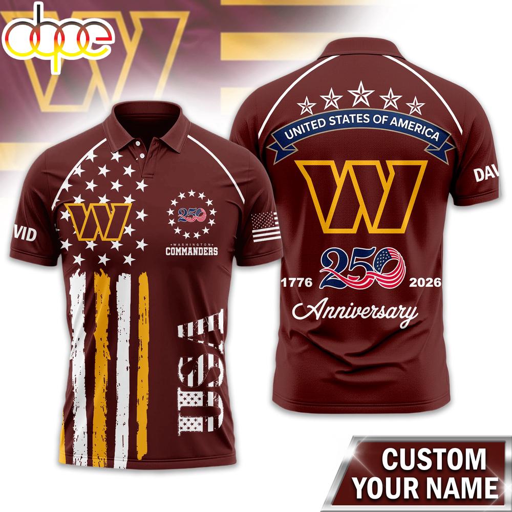 Custom Name Washington Commanders NFL American Semiquincentennial Polo Shirt