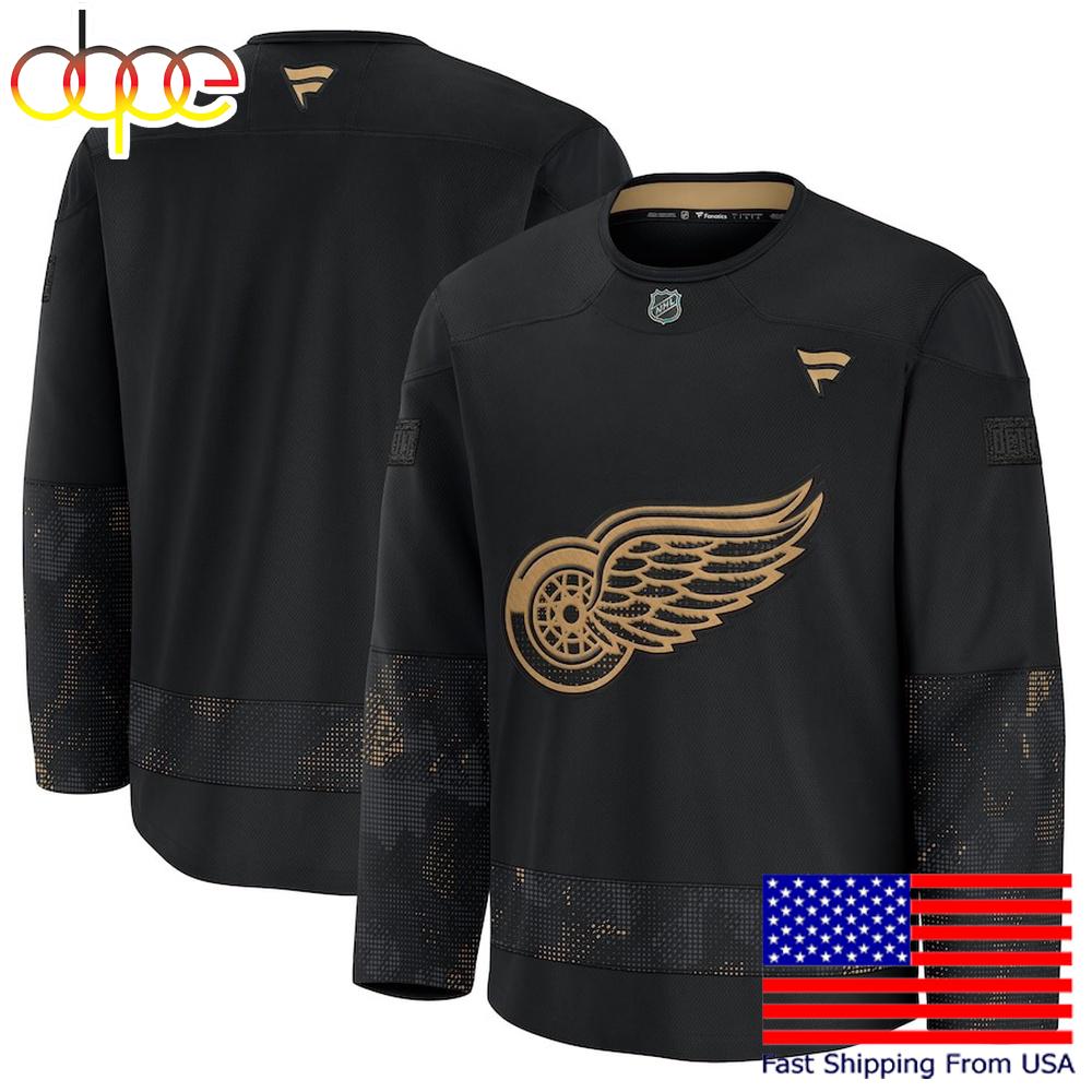 Detroit Red Wings Black Military Appreciation Practice Hockey Jersey