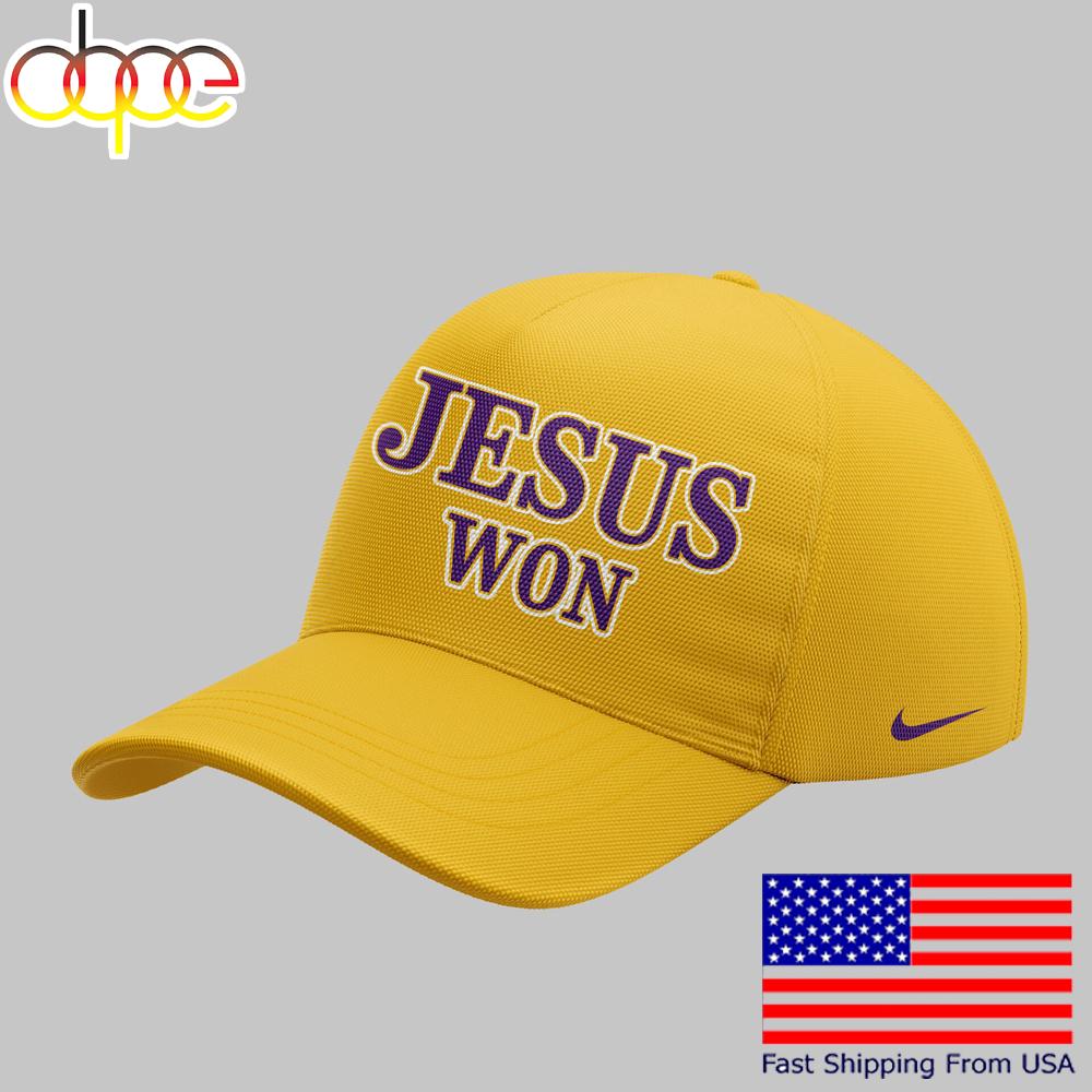 Limited Edition Lsu Tigers Jesus Won Yellow Baseball Cap  For Fans