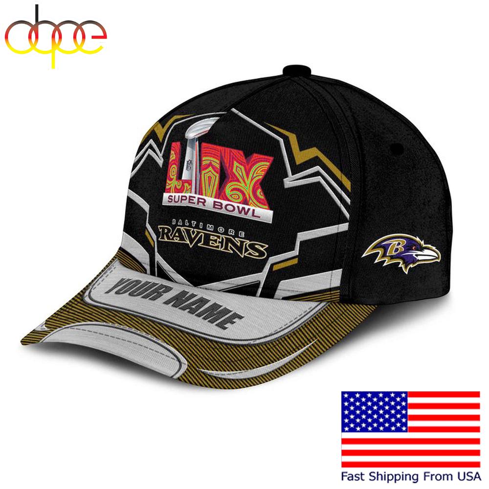 Limited Edition NFL Baltimore Ravens Super Bowl LIX Custom Baseball Cap