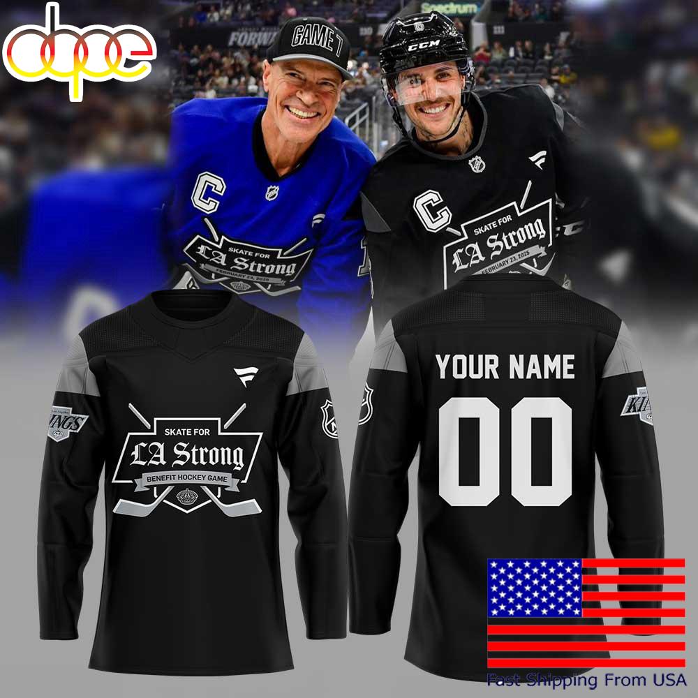 Los Angeles Kings LA Strong Black Custom Name Hockey Jersey