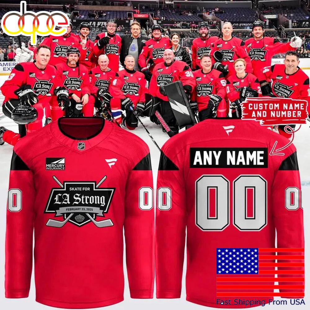 Los Angeles Kings LA Strong Black Custom Name Red Hockey Jersey