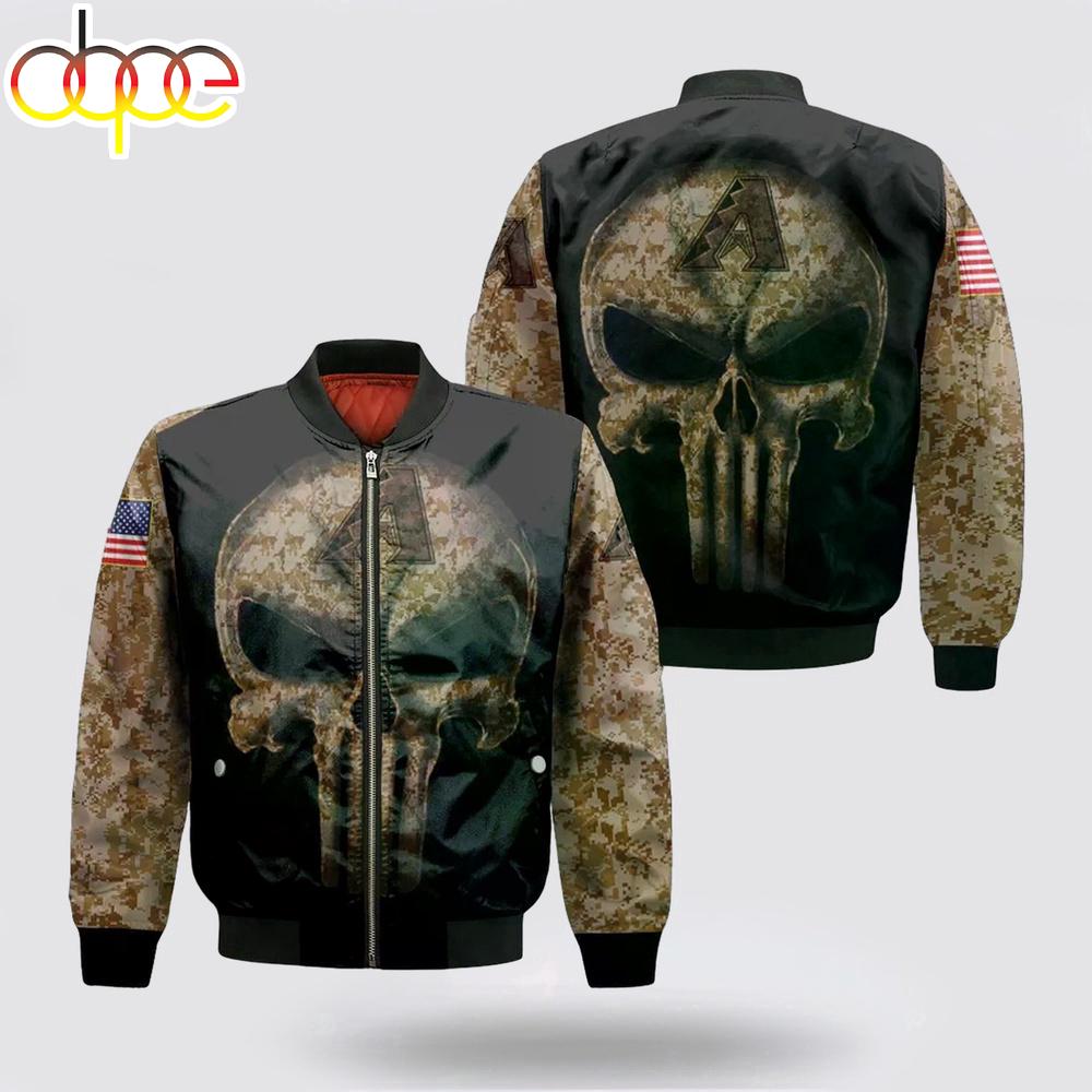 MLB Arizona Diamondbacks Camouflage Skull American Flag Bomber Jacket