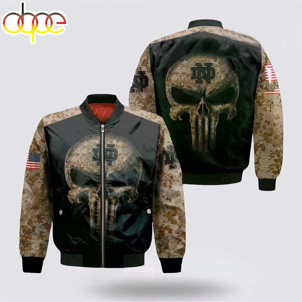 MLB Camouflage Skull Notre Dame Fighting Irish American Flag 3d Jersey Bomber Jacket for Men Women