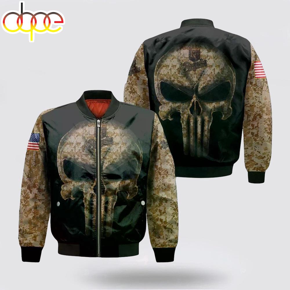 MLB Kansas City Royals Camouflage Skull American Flag Bomber Jacket