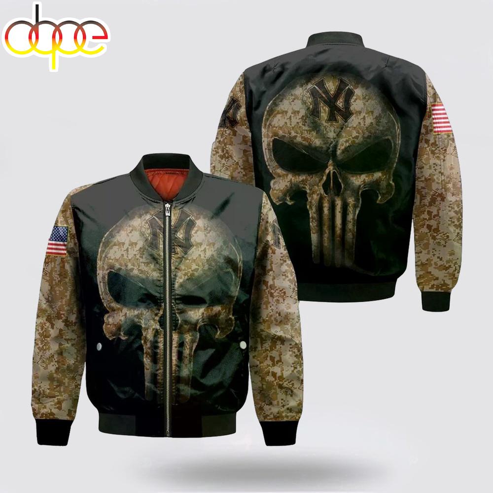 MLB New York Yankees Camouflage Skull American Flag Bomber Jacket