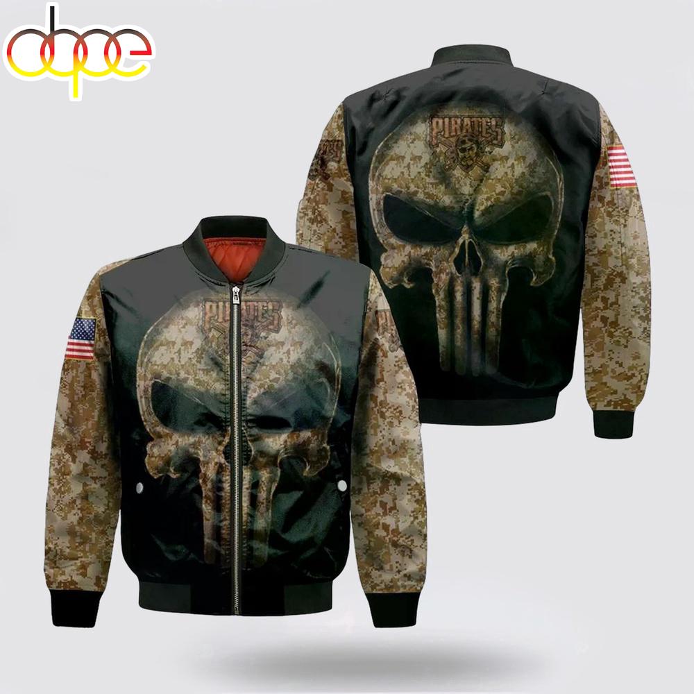 MLB Pittsburgh Pirates Camouflage Skull American Flag Bomber Jacket