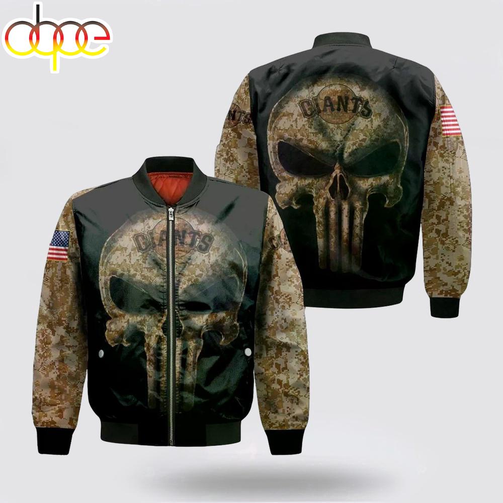 MLB San Francisco Giants Camouflage Skull American Flag Bomber Jacket